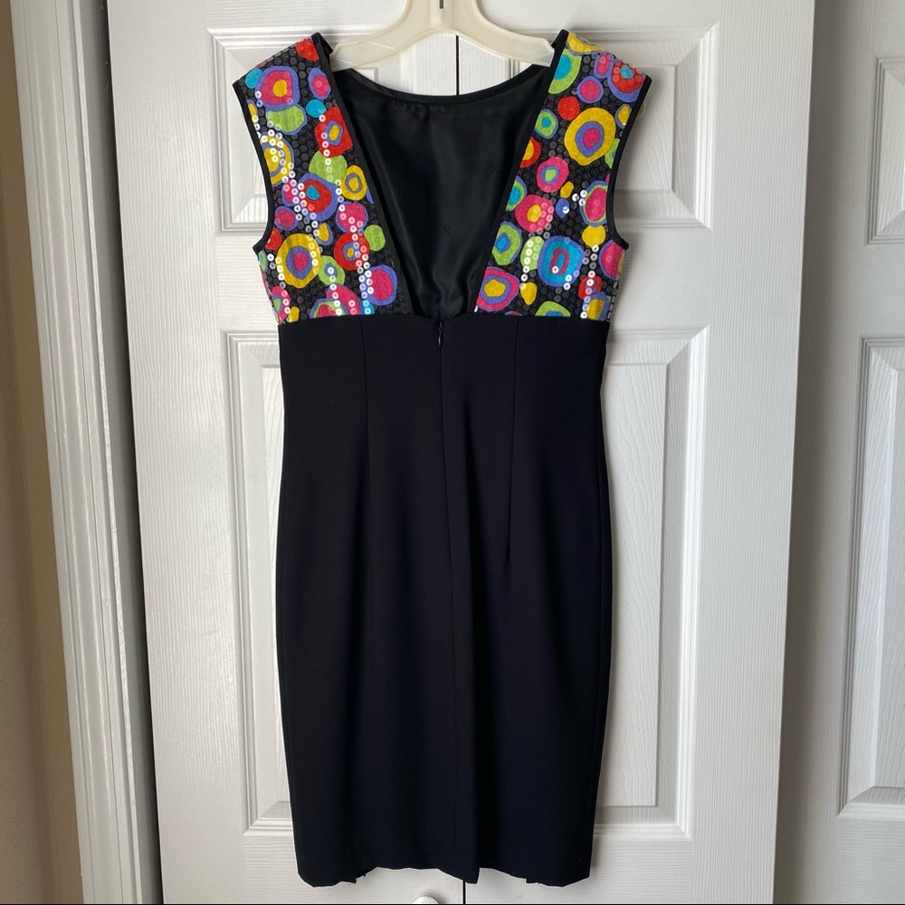 A.J. BARI Vintage Mod Retro Sequin Cocktail Dress Multicolor Sleeveless Black 6 - Picture 8 of 12